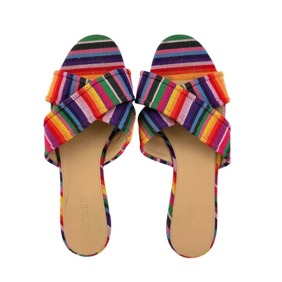 J . Crew Multicolor Rainbow Stripe Cora Criss Cross Strap Slide Sandals - Picture 3 of 11